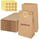 SHUESS 200 Pcs Small Brown Paper Bags - 9 x 5.5 x 18 cm Paper Lunch Bags with 216 Pcs Stickers - Kraft Paper Bags for Sandwich, Bread, Candy, Cookies (Thicken 70 g./m2)
