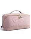 BAGSMART Travel Makeup Bag - Water-Resistant Portable Cosmetic Pouch, Flat Open Organizer for Toiletries and Brushes, Pink