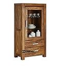 KINGWOOD FURNITURE Barcelona Kitchen Crockery Cabinet | Showcase Cabinet with Two Drawer in Solid Sheesham Wood with Honey Finish