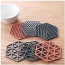 Agabani Trivet Mats,4 Pack Silicone Table Mats Heat Resistant Hot Pans Non-Slip Pot Holders Placemat for Bowl Dishes Kitchen Cooking Dining - Large Triangle & Line Mix (Set of 4)