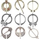 9 Pieces Vintage Viking Brooch Cloak Pin Scarf Shawl Buckle Clasp Pin Brooch Penannular Brooch for Costume Accessory, Antique Silver, Gold, Rose Gold (Classic Style)