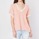 Free People Tops | Free People Take Me Striped Tee Orange V-Neck Top Women’s Size Small | Color: Orange | Size: S