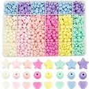 720Pcs Candy Color Acrylic Heart Beads Star And Round Beads, Colorful Assorted Plastic Pastel Circle Shape Cute Loose Beads Bulk for Bracelets Jewelry Making DIY Crafts Necklace