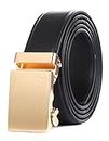 Tonywell Belt Mens Leather Ratchet Belt Removable Buckle (One Size:32"-45"Waist, Black Leather&Gold Metal Buckle)