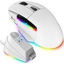 KLIM Blaze X RGB + New Version 2024 + Rechargeable Wireless Gaming Mouse with Charging Dock + Long-Lasting Battery + Up to 12000 DPI + Wired & Wireless Mouse PC, PS5, PS4, Mac + White