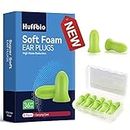 HUFFBIO Soft Foam Ear Plugs, 5 Pairs - 36dB SNR Best Ear Plugs for Sleep, Revolutionary Noise Cancelling Design, Super Soft & Reusable, For Deep Sleeping, Block out Snoring, Travel,Concert,Study,Work
