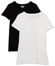 Amazon Essentials Women's Classic-Fit Short-Sleeve Crewneck T-Shirt, Pack of 2, Black/White, S