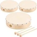 Foraineam 3 Pack 8 Inches Hand Drum Goatskin Drumhead Wood Frame Drum with Beater