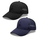 Zuimei 2 PCS Baseball Cap, Adjustable Breathable Summer Sun Hat, Folding Running Man Hat, Mens Caps for Outdoor Sports, Travel, UPF 50+ Hat Black, Dark Blue