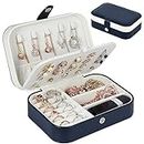 Jewelry Box, Travel Jewelry Organizer Cases with Doubel Layer for Women’s Necklace Earrings Rings and Travel Accessories (Dark Blue)