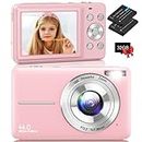 Digital Camera, Vlogging Camera Rechargeable Digital Cameras with 32G Memory Card FHD 1080P 44MP Compact Camera with 16X Digital Zoom, Portable Mini Camera with 2 Battery for Teens,Kids（Pink）