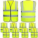 Zhanmai 10 Pcs High Visibility Safety Vest with Zipper Construction Reflective Vest for Men Women Work Traffic Surveyor (Black Wrap)