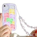 NITITOP Compatible for iPhone 7 8 SE2020 Case, Cute Clear Cartoon Bear Animal with Flower Beaded Lanyard Wrist Strap for Women Girls, Soft TPU Full Protective Cover- Purple Bear