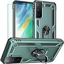 for Samsung S21 FE Case, S21 FE Case with Screen Protector, Military Grade Protective Cases with Ring for Samsung Galaxy S21 FE 5G (Dark Green)