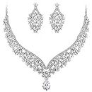 Ever Faith Austrian Crystal Elegant V-Shaped Teardrop Necklace Earrings Set Clear Silver-Tone