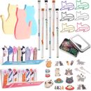 Office Supplies Sticky Notes Paper Clips Index Tabs Gel Ink Pens Cat Shaped Book