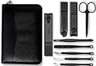 Beauté Secrets Luxury Manicure Set, Nail Clippers Set, Gifts for Men/Women, Professional Pedicure Kit Nail Scissors Grooming Kit Personal Care Tool Kit, Nail Tools with Black Leather Travel Case (9 in 1)