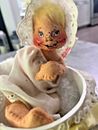 Annalee Dolls VTG 1961 Baby In Bassinet Carrier Basket 