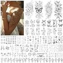 Acevegue 61 Sheets Temporary Tattoos, Gifts for Women Girls - Black Flowers Wild Plant Butterfly Fake Tattoos for adults, Semi Permanent Transfer Tattoos Stickers for Makeup Accessories Decorations