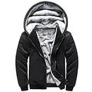 Hoodies for Men Full Zip Up Fleece Warm Jackets Thick Coats Heavyweight Sweatershirts Kangaroo Pockets All Black XL