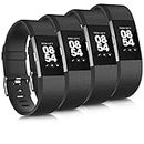 Tobfit 4 Pack Sport Bands Compatible with Fitbit Charge 2, Replacement Wristbands for Women Men, Small/Large (Large, Black/Black/Black/Black)