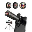 Phone Camera Lens Kit 4 in 1, COSULAN Attachment Lens for SmartPhone, 22X Telephoto Lens, 205° Fisheye Lens, 4K HD 0.67X Wide Angle Lens, 25X Macro Lens, Compatible with all iPhones and Android Phones
