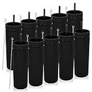 Volhoply 20oz Plastic Skinny Tumblers Bulk 10 Pack,Double Wall Tumbler with Lid and Straw,BPA Free Matte Acrylic Iced Coffee Cups With Straw,Reusable Travel Cute Mug for Parties,DIY Gift(Black,10 Set）