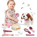 Walking Dog Toy with Remote Control Interactive Dog Toy Leash Plush Pets Puppy Doy Toy with Walking Barking Singing Shaking Tail Pretend Dress Up Dog for Boys & Girls