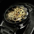 Luxury Mens Mechanical Watches Hand-winding Skeleton Steampunk Steel Wrist Watch