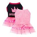 2 Pieces Dog Clothes for Small Dog Girls Cute Princess Puppy Dress with Bling Rhinestones Pet Dress Tutu Outfit Female Dog Dresses for Small Dogs Girl Dog Chihuahua Yorkie Pink Black (X-Small)