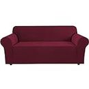 BellaHills Stretch Sofa Covers 3 Seater Couch Covers for Living Room Sofa Slipcovers Furniture Covers with Elastic Bottom, Soft Thick Jacquard Fabric Washable (3 Seater Sofa, Burgundy Red)