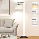 CNXIN Floor Lamp for Living Room with 3 Color Temperatures Standing Lamp with Adjustable Beige Linen Lampshade Tall Lamps for Bedroom Office Classroom Dorm Room, 9W LED Bulb Included, Black