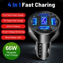 66W Fast Car Charger 4 USB Port + Type C Universal Adapter Socket 3.1A