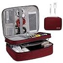 Electronics Organizer, OrgaWise Electronic Accessories Bag Travel Cable Organizer Three-Layer for iPad Mini, Kindle, Hard Drives, Cables, Chargers (Three-Layer-Red)