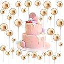 SEUNMUK 140 Pcs Gold Ball Cake Topper, Round Ball Cake Toppers, Craft DIY Bakeware Decorating Tools for Wedding Graduation Birthday Party
