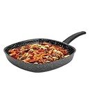Anko Australia Non-Stick Aluminium Grill Pan | 3-Layer Non-Stick Coating | Heat-Resistant Bakelite Handle | Electric, Gas, Ceramic & Halogen Cooktops | Cookware for Kitchen | PFOA Free | 32 Cm (D) (1Pc)
