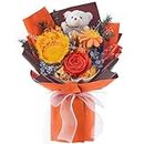 Polylove Flower Bouquet Preserved Sunflower Rose with Bear Gift Box for Wife Mother Valentines Day Mothers Day Anniversary Birthday (Sunflower-Rose-bear- OrangePaper)