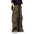 Wide Leg Cargo Pants Punk Baggy Drawstring Trousers Harajuku Fashion Wide Straight Leg Sweatpants Joggers, A Army Green, Small