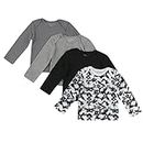 Hanes Baby Long Sleeve T-Shirt, Ultimate Flexy Knit Tee for Boys & Girls, 4-Pack, Grey/Black/Print, 6-12 Months