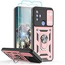 YmhxcY for TCL 305 Case,TCL 306 Case,TCL 30 SE Case with Slide Camera Cover and 2× HD Screen Flim,Heavy Duty Shockproof Protective Case with Magnetic Metal Stand for TCL 30SE/305/306-SJ Rose Gold