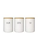 Karisky Kitchen Canister Jars with Airtight Bamboo Lids, Metal Farmhouse Decorative Coffee Sugar Tea Storage Containers for Kitchen Counter, Set of 3, 7 x 5 Inch, White