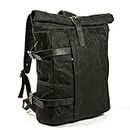 ABNMJKI Sac à dos Oil wax canvas backpack laptop bag multi-function outdoor anti-theft waterproof travel bag leisure backpack (Color : Black)