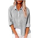 Yihaojia My Orders on Amazon Women's 2023 Summer/Fall Lapel Button Down Pocket Long Sleeve Shirt Cotton Linen Top