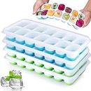 F8WARES 4PK 14 Cavity Pop Up Ice Cube Trays for Freezer with Lid - Easy Release Ice Trays for Freezer with Lid & Flexible Silicone Bottom - Stackable Silicone Ice Cube Tray for Cocktails, Ice Cream
