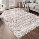 Soalmost Area Rugs 5x7 for Living Room, Washable Rugs for Dining Room, Bedroom, Kitchen, Floral Vintage Non-Slip Area Rug(Brown, 5'x7')