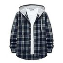 Aymnlox prime early access deals today Hoodies for Men Fashion Long Sleeve Plaid Button Shirts Jacket With Hood Casual Stylish Drawstring Sweatshirts Coat mens sweatshirts no hoodie Blue XL