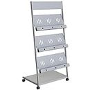 Pragati Systems Prime Quality Crca Steel Gemini 3-Tray Magazine Display Stand, Grey, Tiered Floor Standing Or Tabletop Shelf