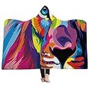 Multicolor Oil Painting Style Art Animal Lion Hooded Blanket,Adult Child and Baby Supersoft fiber Sherpa blanket,Office Lunch Break Travel Gift Blanket,Bed Sofa Throw (Colored Lion, 50"x60")