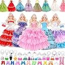 48 Stück Puppenkleidung für Barbie-Puppe, Kollektion von Zubehör für Puppen von 11,5 Zoll mit 6 Prinzessinnenkleidern + 20 Schuhen + 10 Taschen + 6 Halsketten + 6 Kronen (zufällige Stile)
