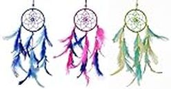 Rooh Dream Catcher ~ Multi Colour Pack of 3 Car Hanging ~ Handmade Hangings for Positivity (Can be Used as Home Decor Accents, Wall Hangings, Garden, Car, Outdoor, Bedroom, Key Chain, Meditation Room